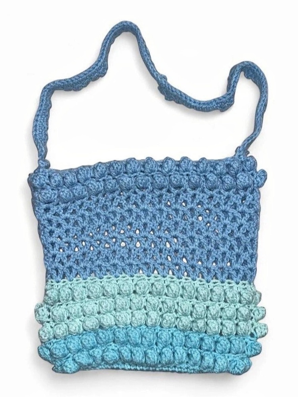 Crochet Color Block Crossbody Bag in Blue & Green